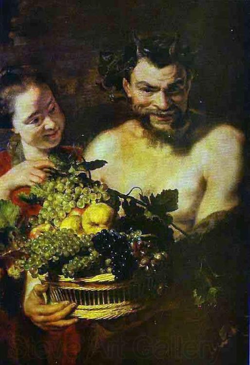 Jacob Jordaens Satyr and Girl with a Basket of Fruit France oil painting art
